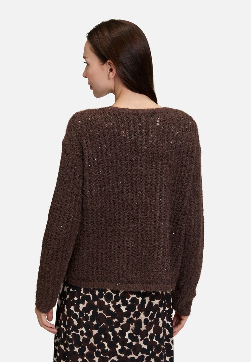 Grobstrickpullover mit floralem Paillettenmuster