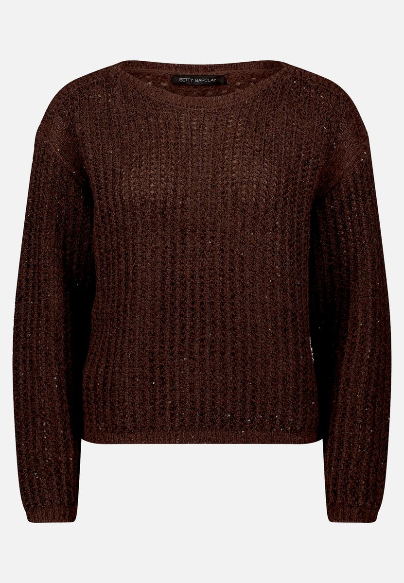Grobstrickpullover mit floralem Paillettenmuster