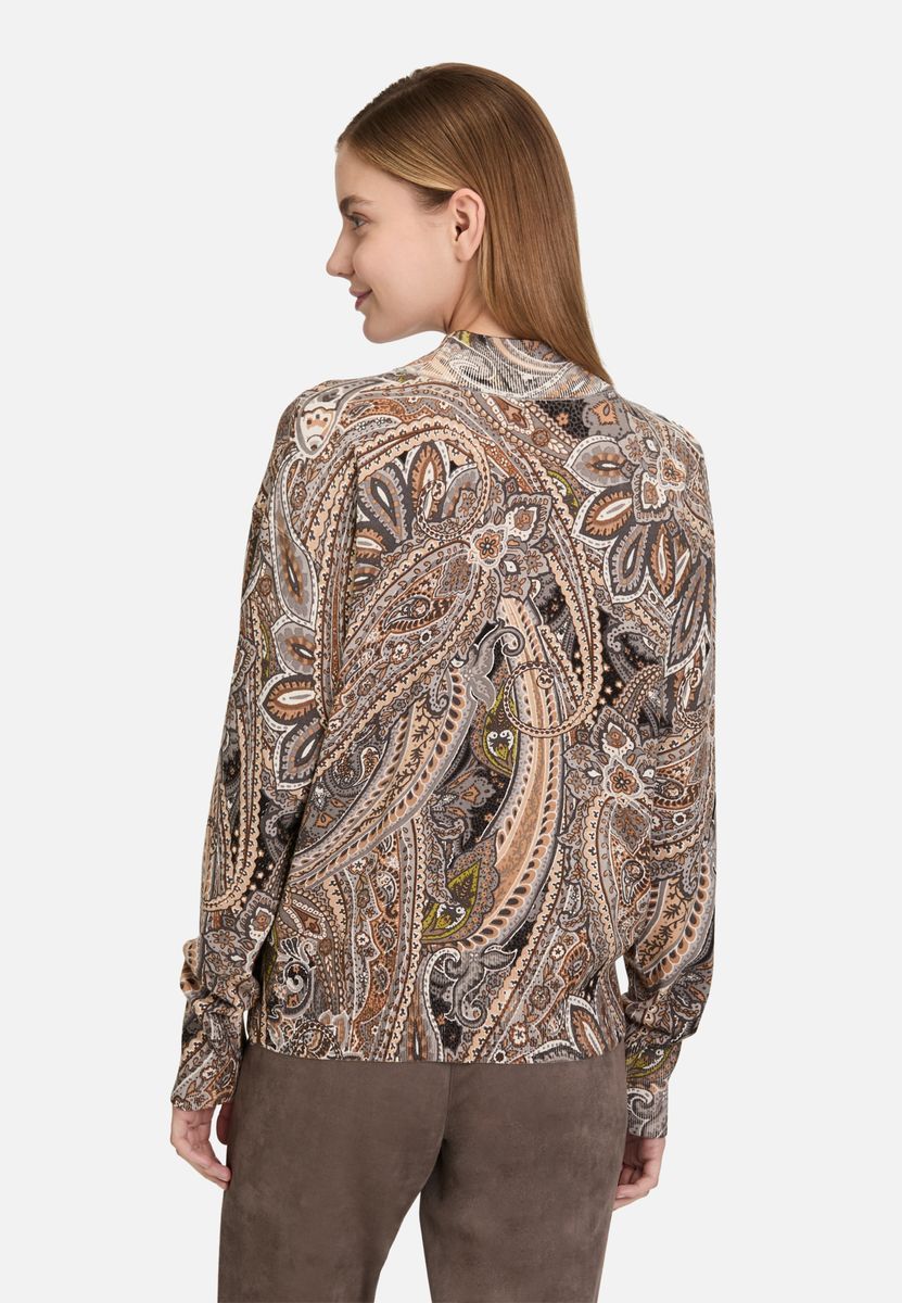Feinstrickpullover mit Paisley-Muster und Stehkragen