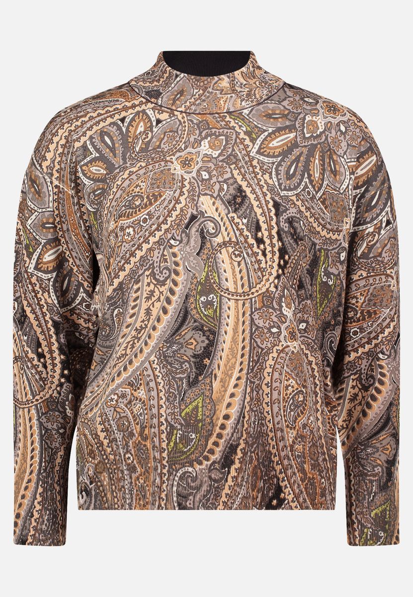 Feinstrickpullover mit Paisley-Muster und Stehkragen