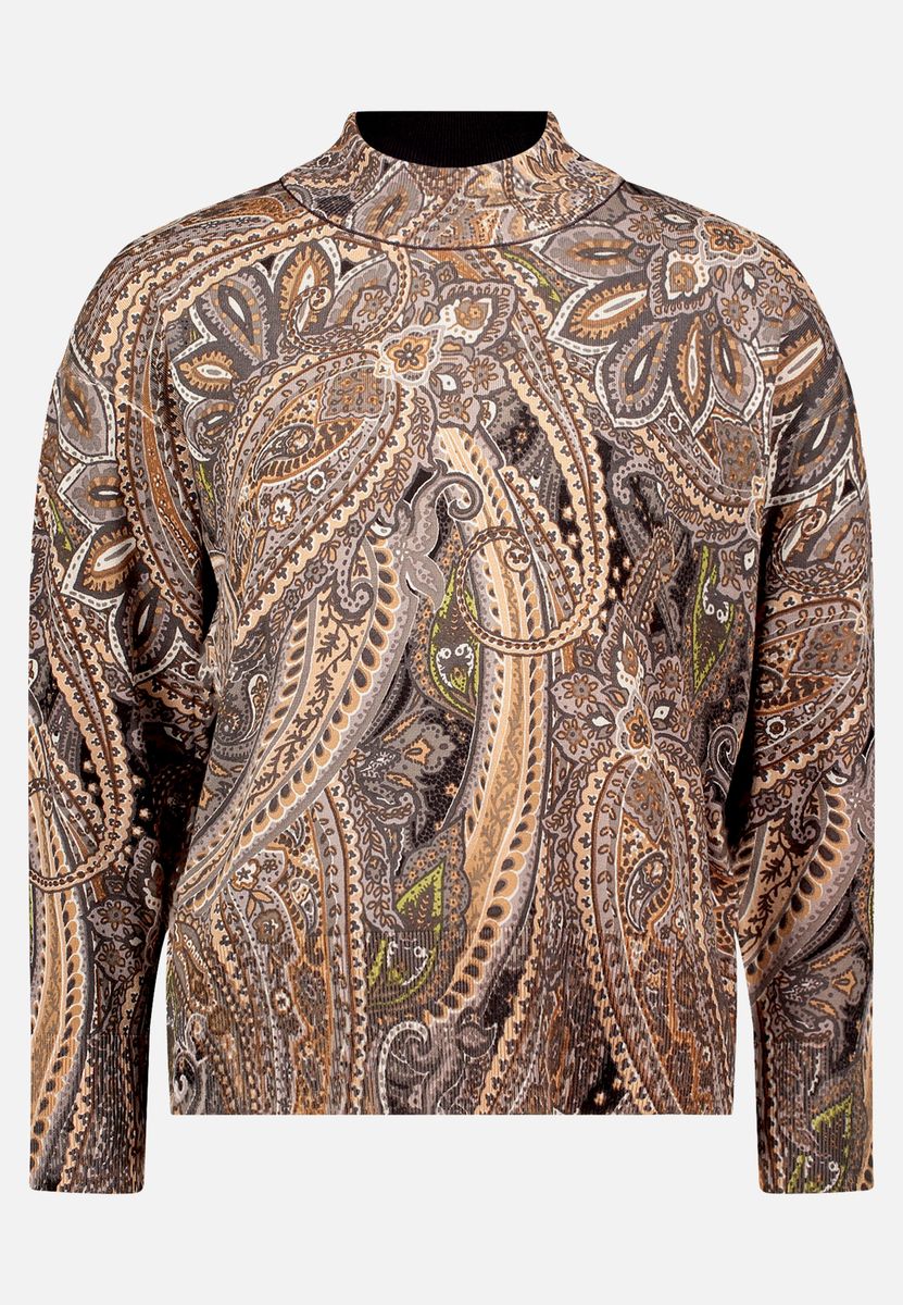 Feinstrickpullover mit Paisley-Muster und Stehkragen