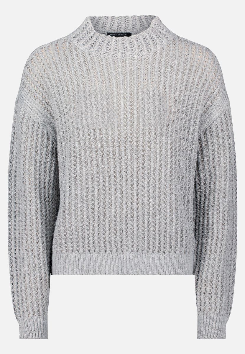 Glitzernder Ajour-Strickpullover mit Stehkragen