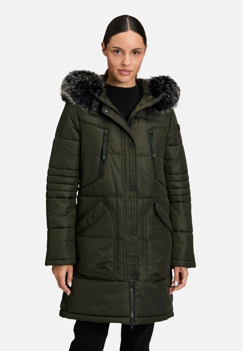 Gesteppter Parka mit Kunstfellbesatz