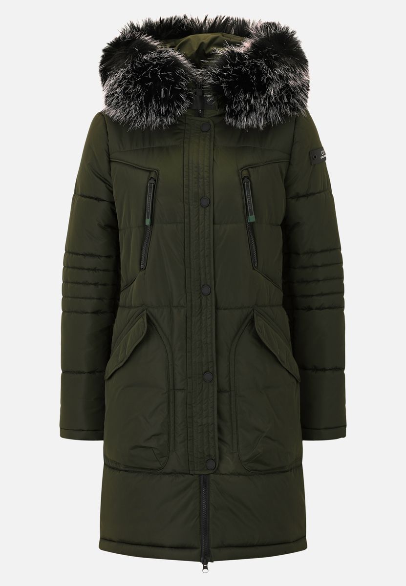 Gesteppter Parka mit Kunstfellbesatz
