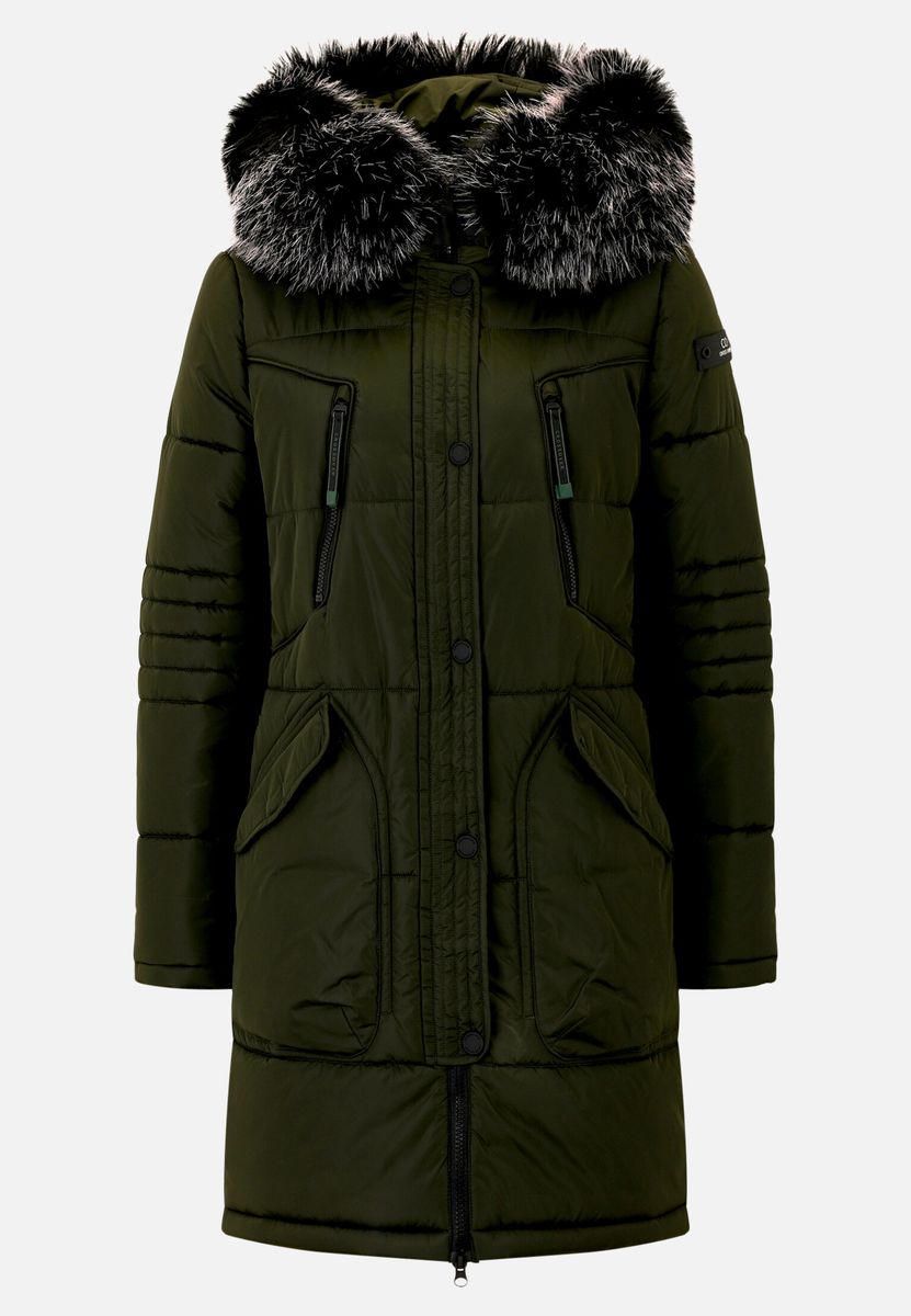 Gesteppter Parka mit Kunstfellbesatz