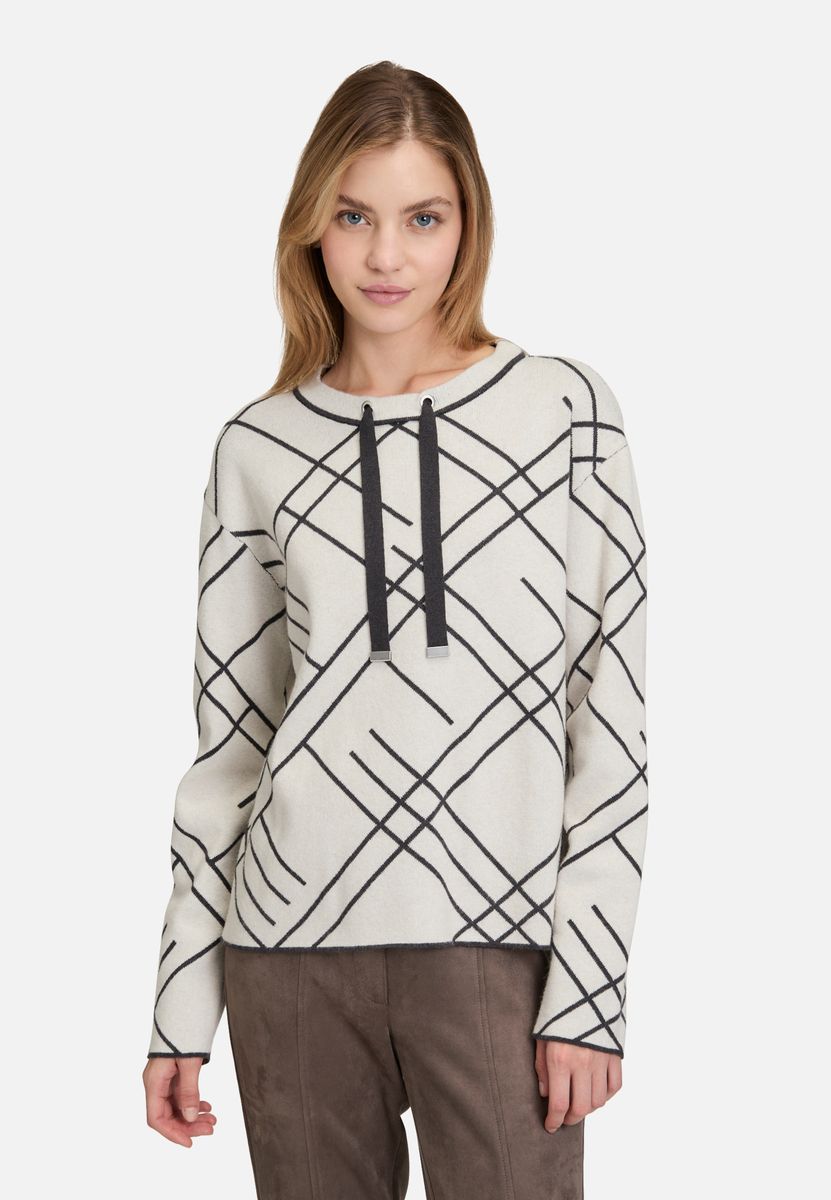Jacquard-Strickpullover mit Kordelzug