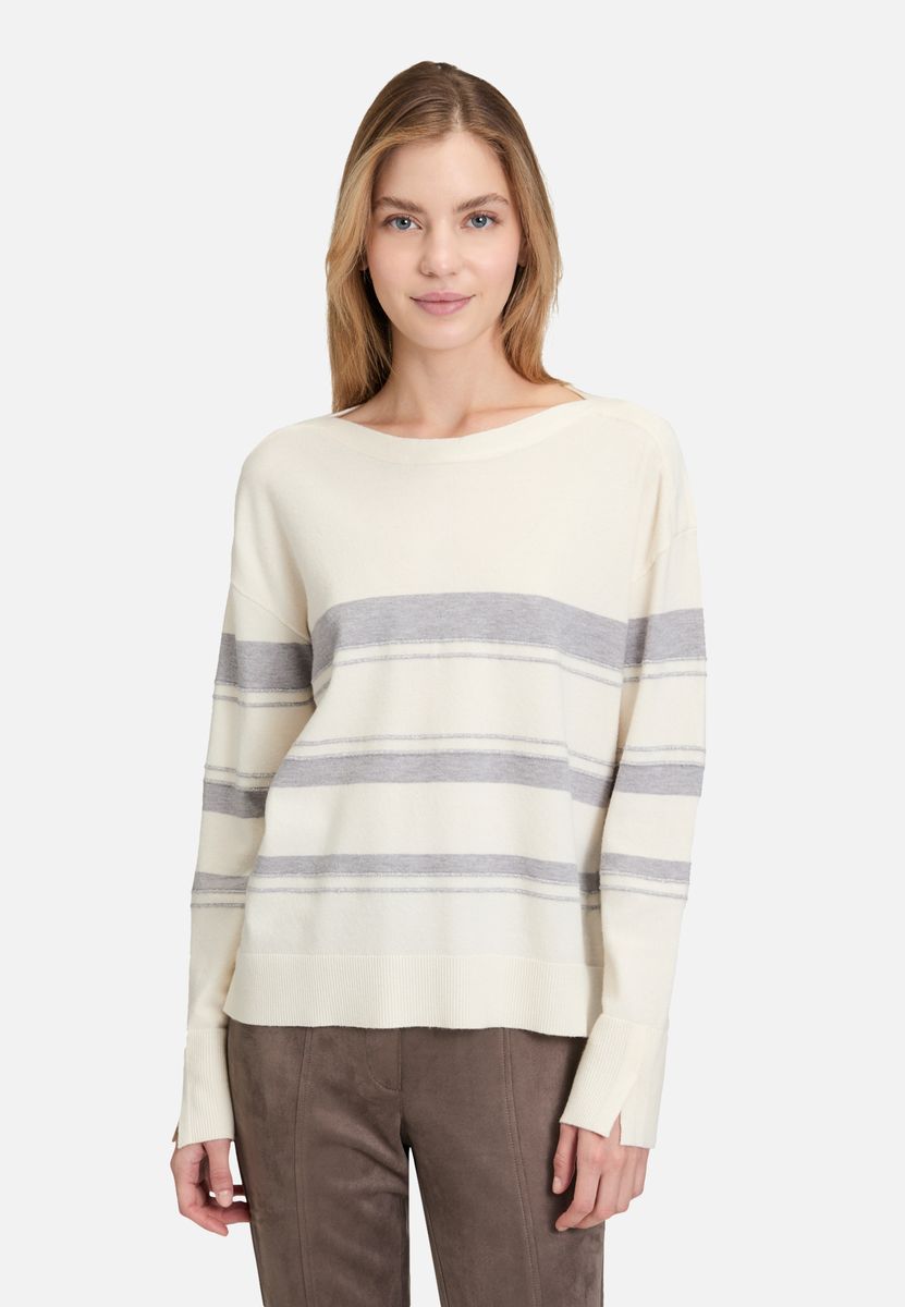 Gestreifter Feinstrickpullover mit Lurexfaden
