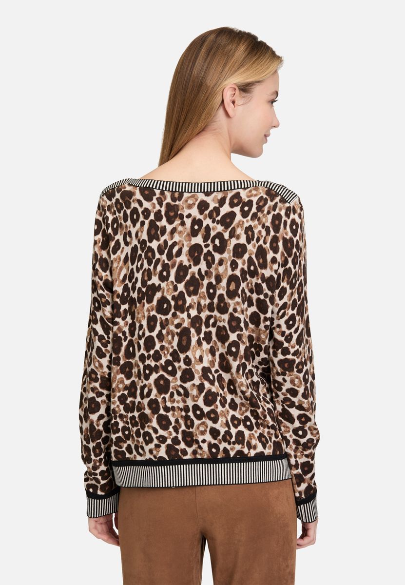 Strickpullover mit Animalprint und Streifenbesatz