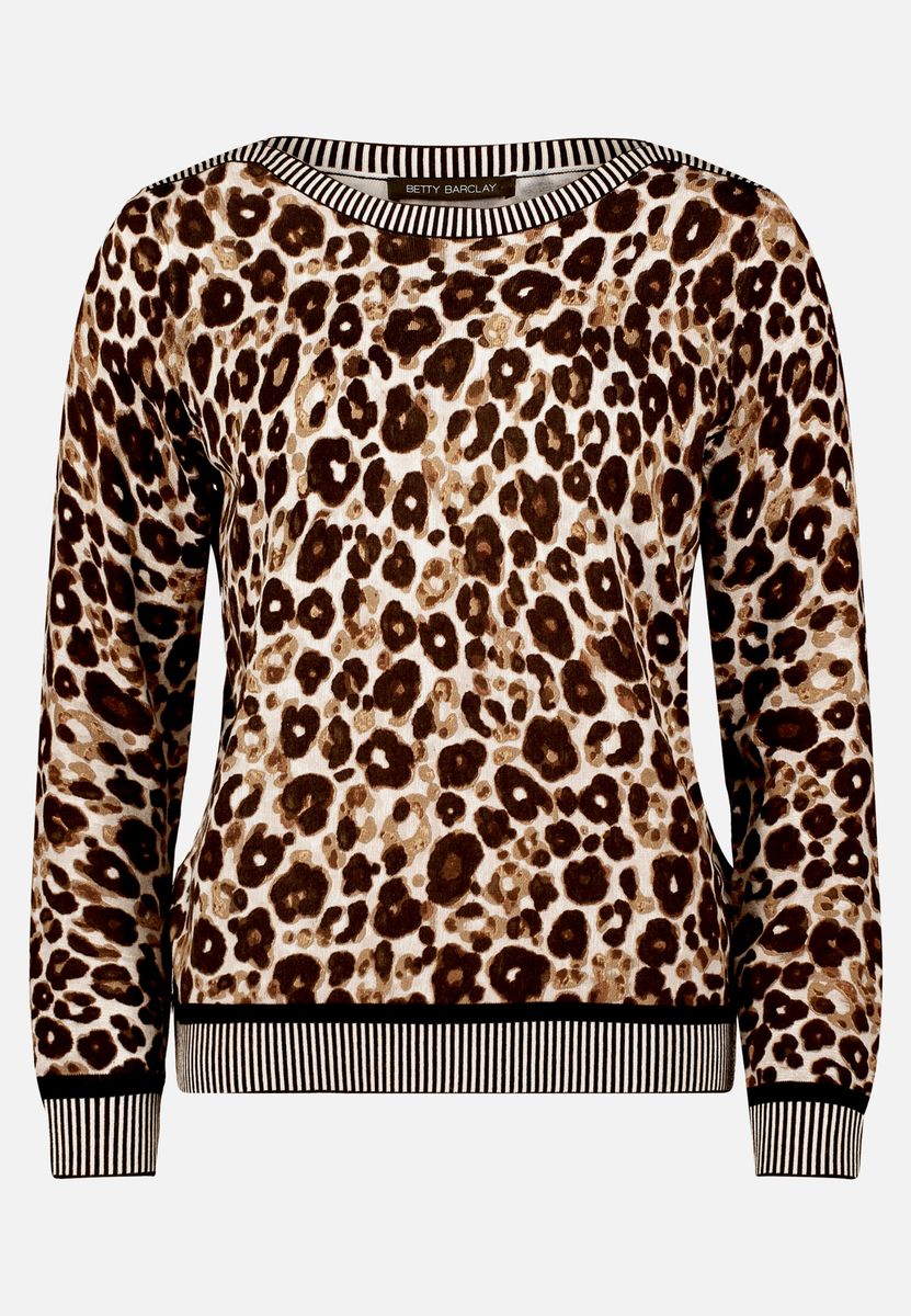 Strickpullover mit Animalprint und Streifenbesatz