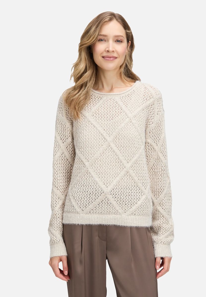 Schimmernder Ajour-Pullover mit Rautenmuster