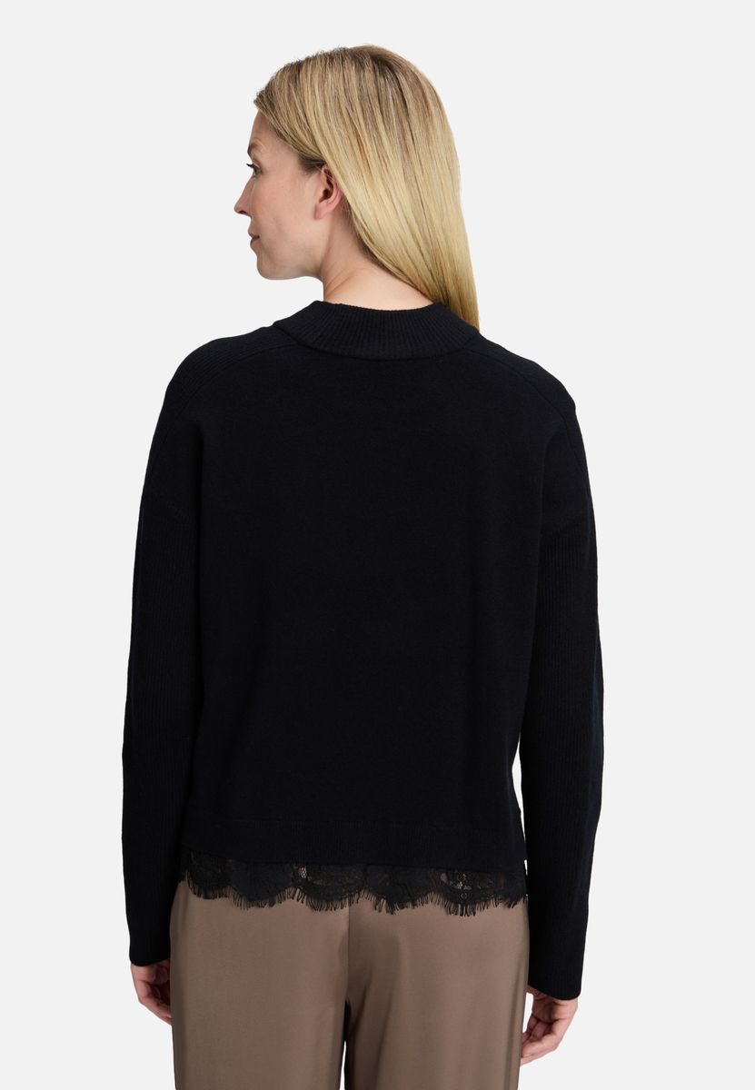 Feinstrickpullover mit Spitzenkante