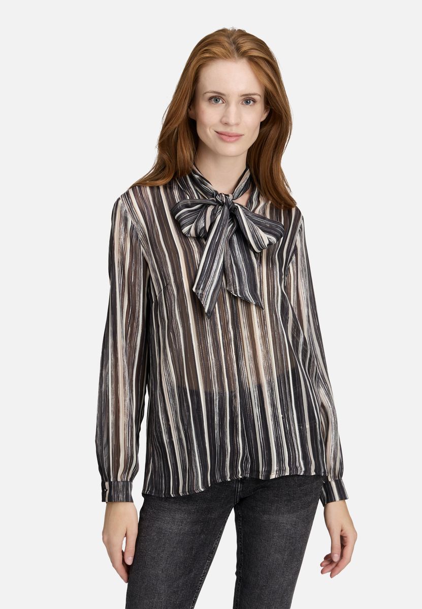 Gestreifte, transparente Bluse mit Schleifenknoten