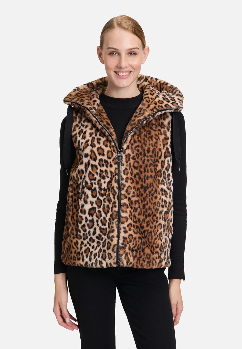 Plüschweste mit Leopardenmuster und Kapuze