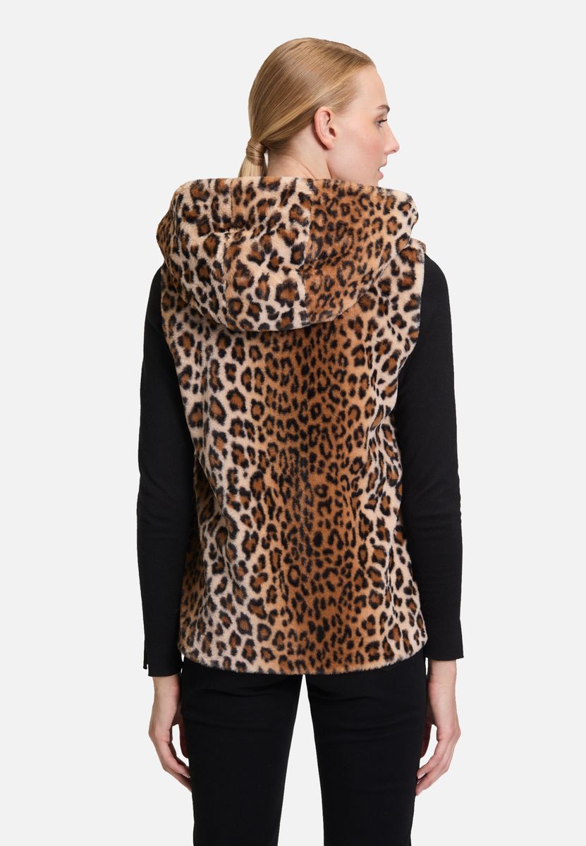 Plüschweste mit Leopardenmuster und Kapuze