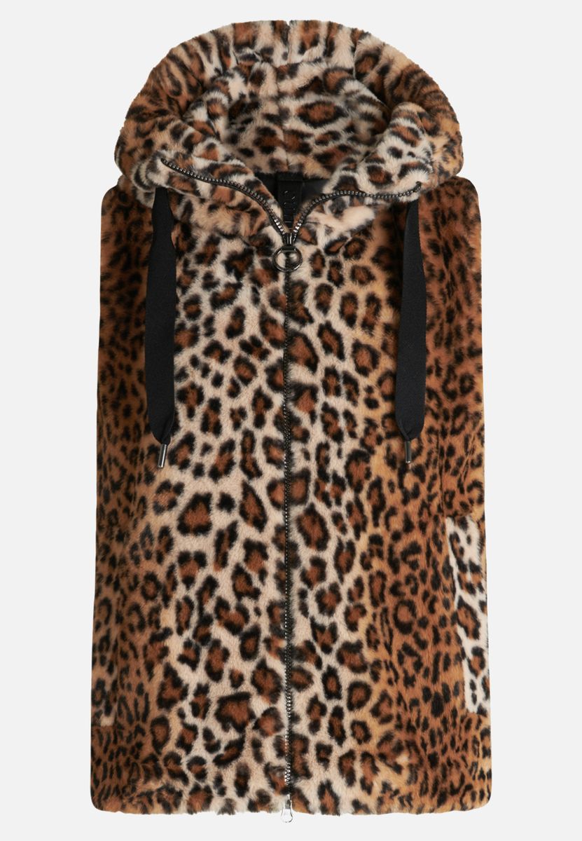 Plüschweste mit Leopardenmuster und Kapuze