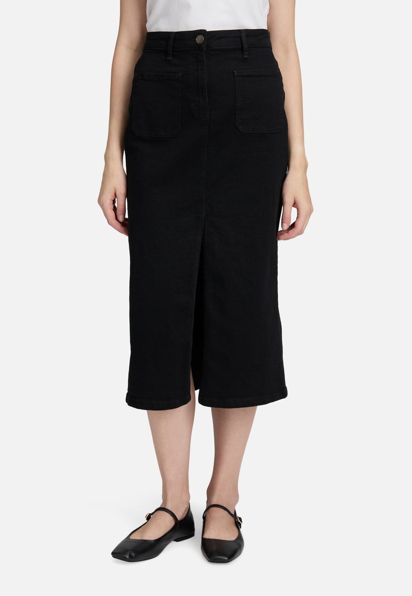 Gerader Denim-Midi-Rock mit Taschen