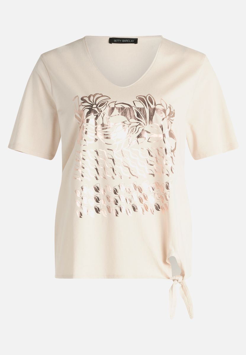 T-Shirt mit Blumengrafik und Knotensaum