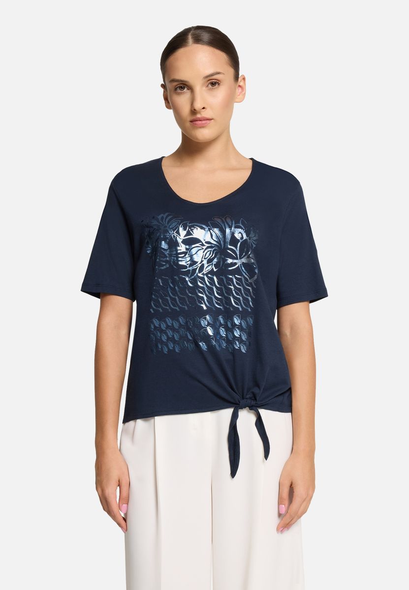 T-Shirt mit Blumengrafik und Knotensaum