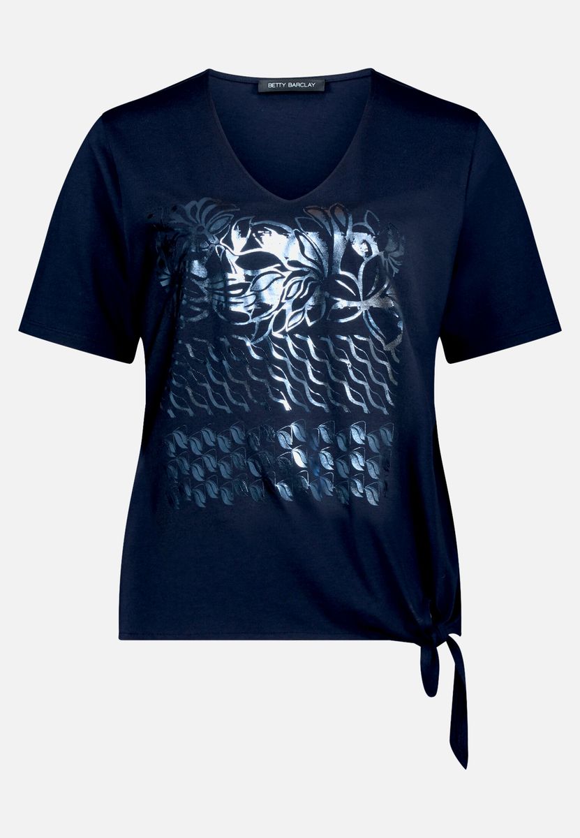 T-Shirt mit Blumengrafik und Knotensaum