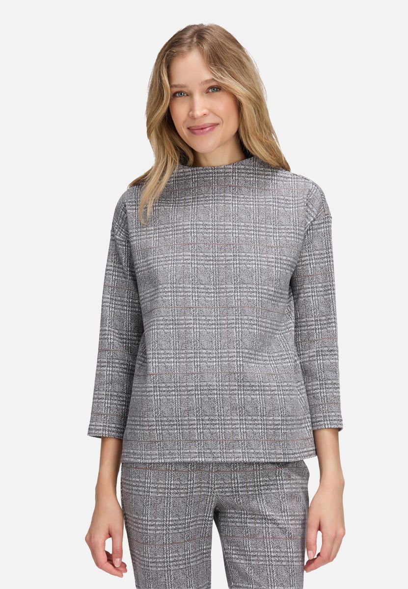 Jacquard-Karo Sweatshirt mit Stehkragen