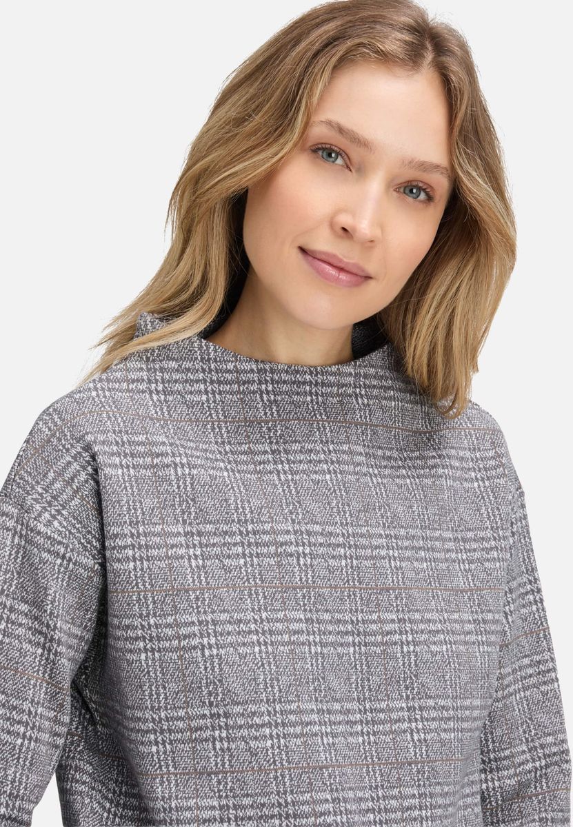 Jacquard-Karo Sweatshirt mit Stehkragen