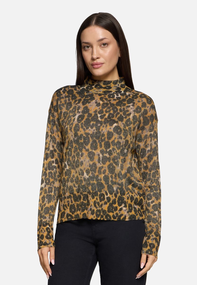 Feiner Strick-Rollkragenpullover mit Animal-Print