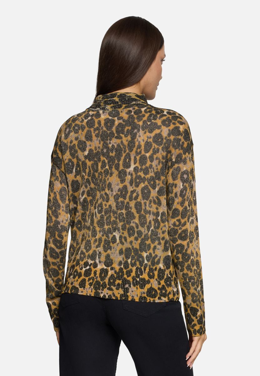 Feiner Strick-Rollkragenpullover mit Animal-Print