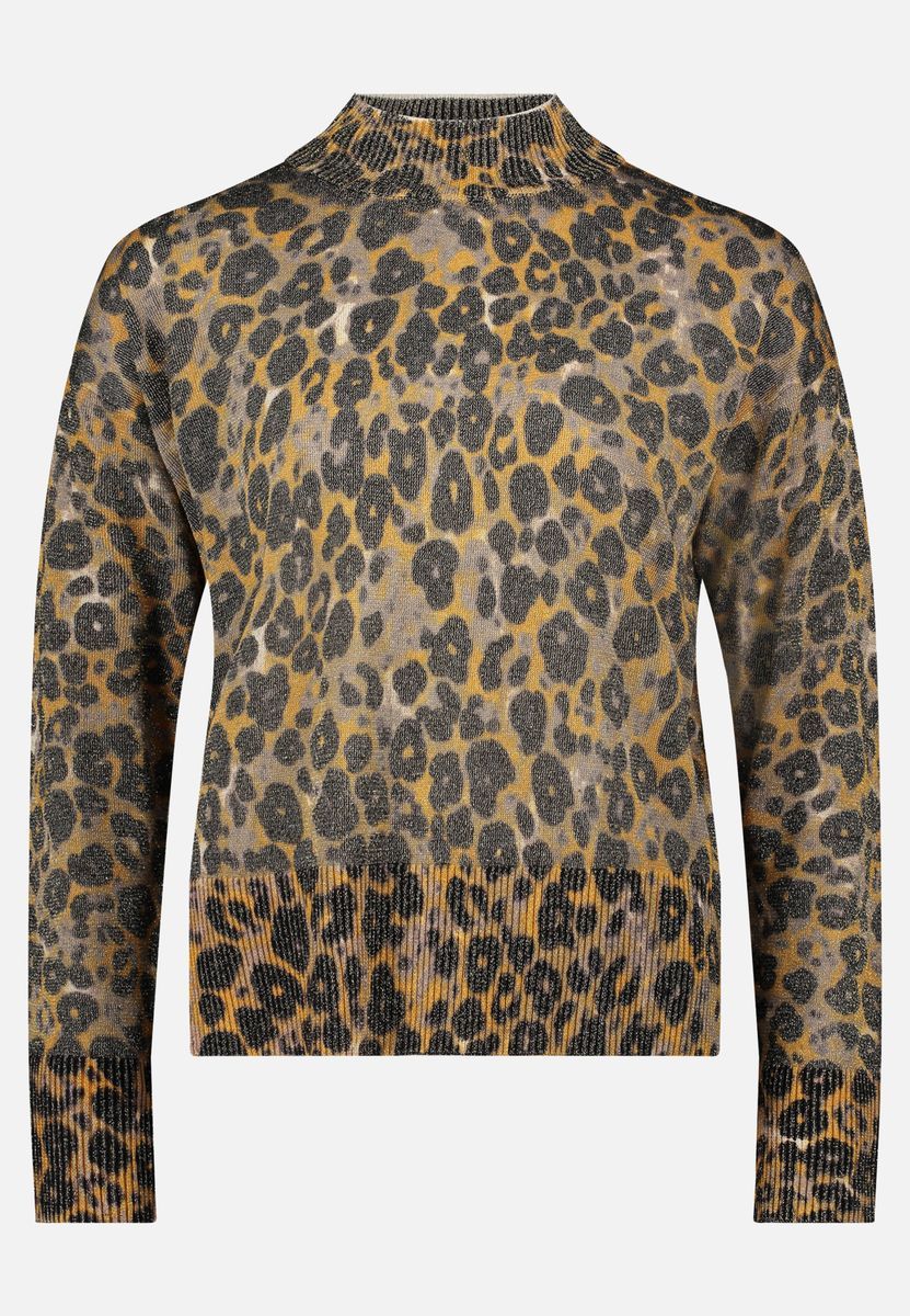 Feiner Strick-Rollkragenpullover mit Animal-Print