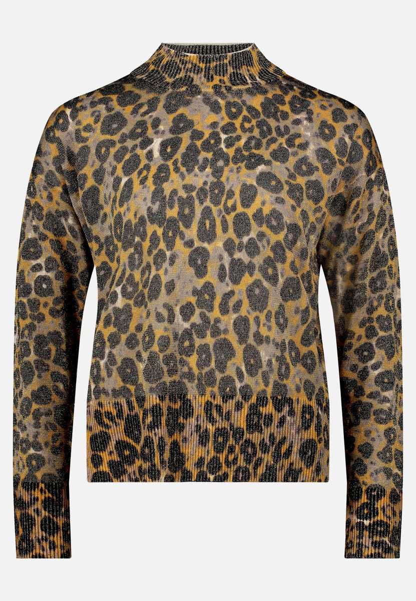 Feiner Strick-Rollkragenpullover mit Animal-Print