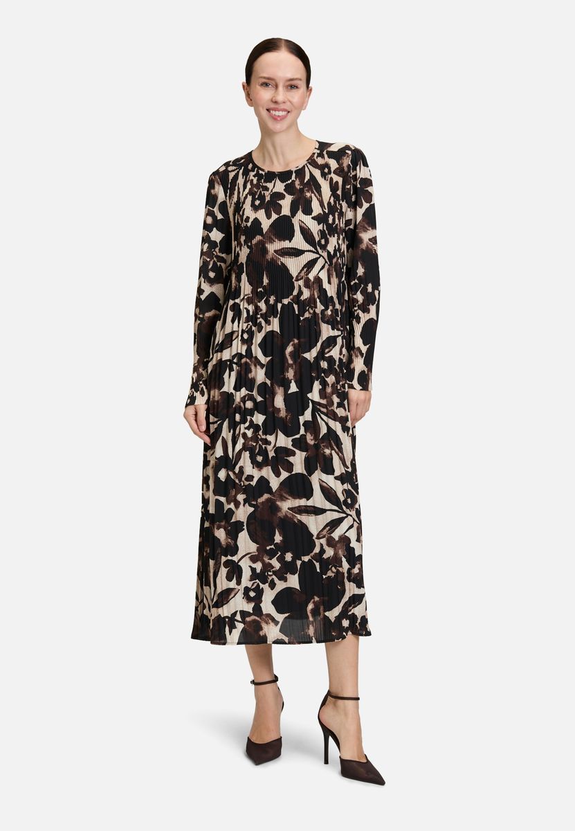 Langärmliges Plissee-Kleid mit Blumendruck