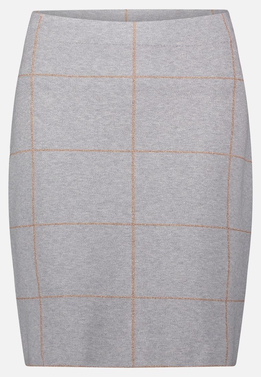 Grauer Strick-Bleistiftrock mit Karomuster