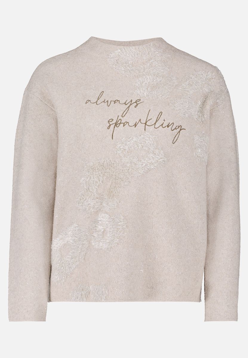 Glitzernder Strickpullover mit Stickerei