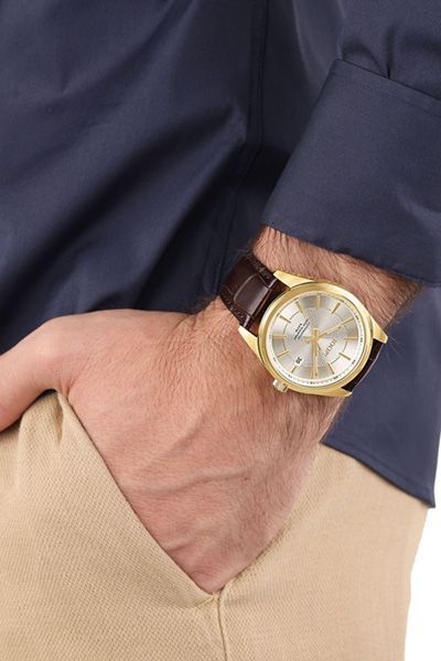 Herren-Armbanduhr in Gold/Dunkelbraun