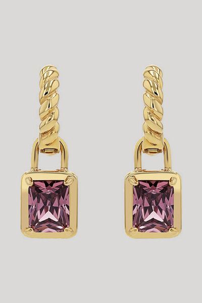 Charm Creolen mit Anhänger in Gold/Lila