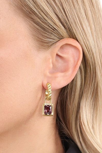 Charm Creolen mit Anhänger in Gold/Lila