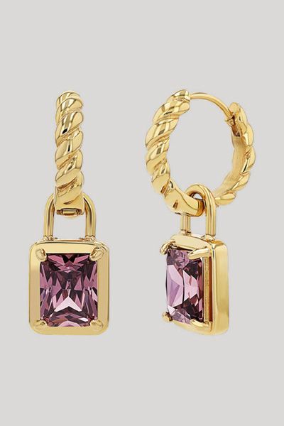 Charm Creolen mit Anhänger in Gold/Lila