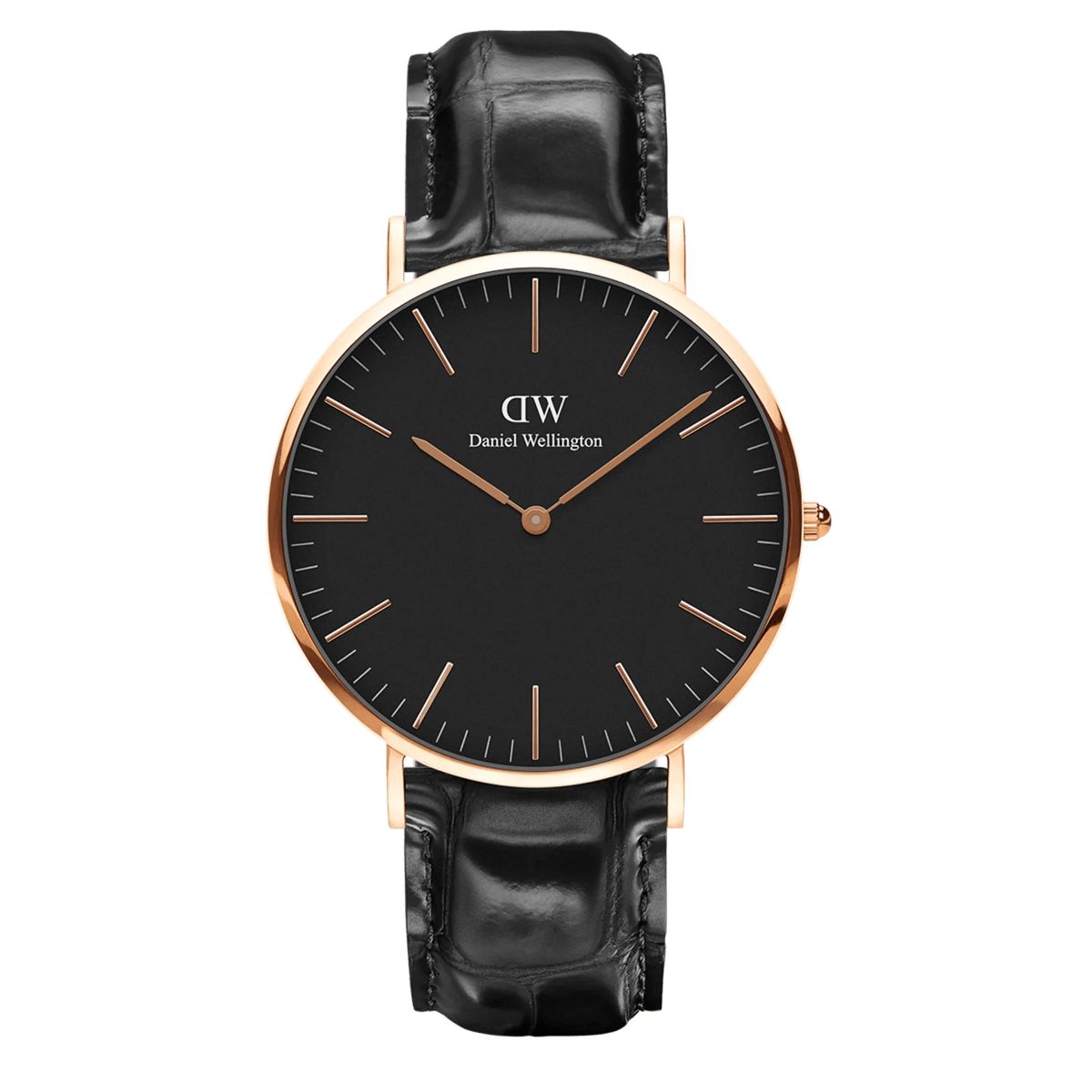 Minimalistische schwarzes Zifferblatt Roségold Uhr
