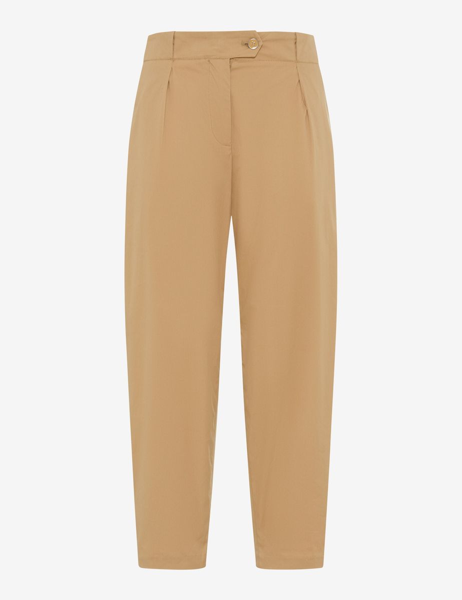 Damen Cropped Bundfalten-Hose in Barrel-Form
