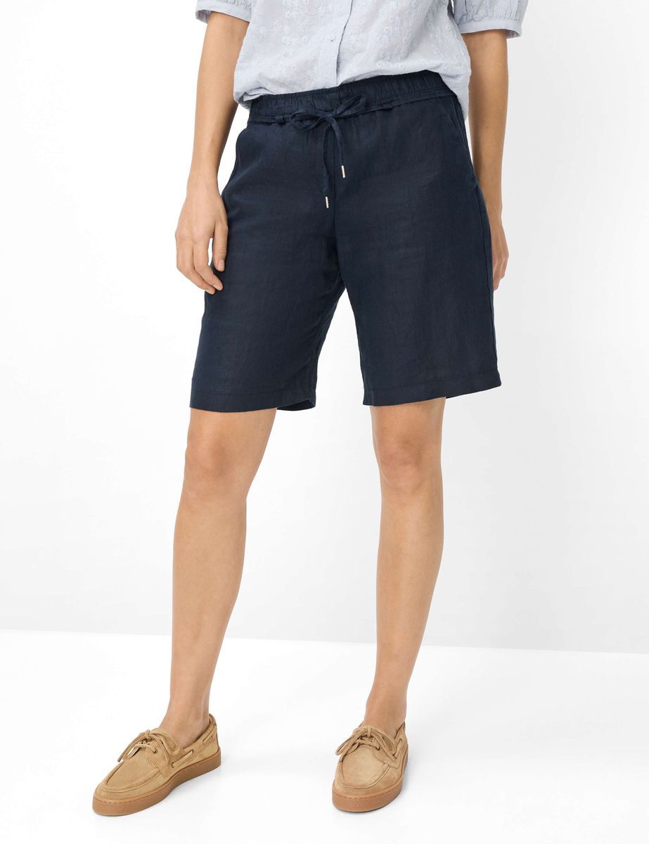 Marineblaue Leinenbermudas mit Kordelzug