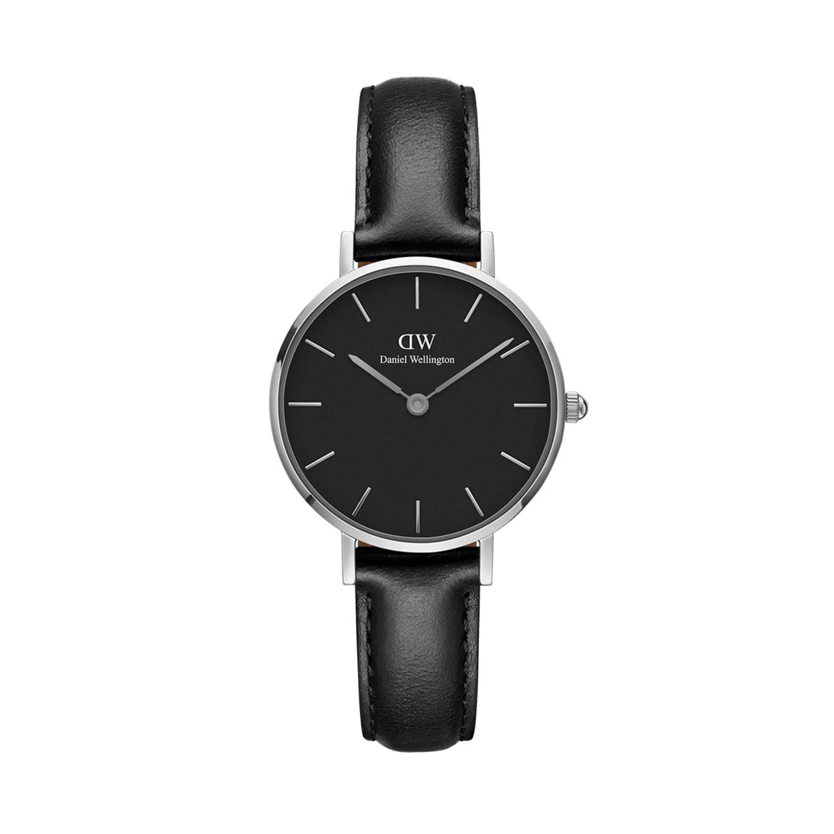 Minimalistische schwarze Uhr mit Lederarmband