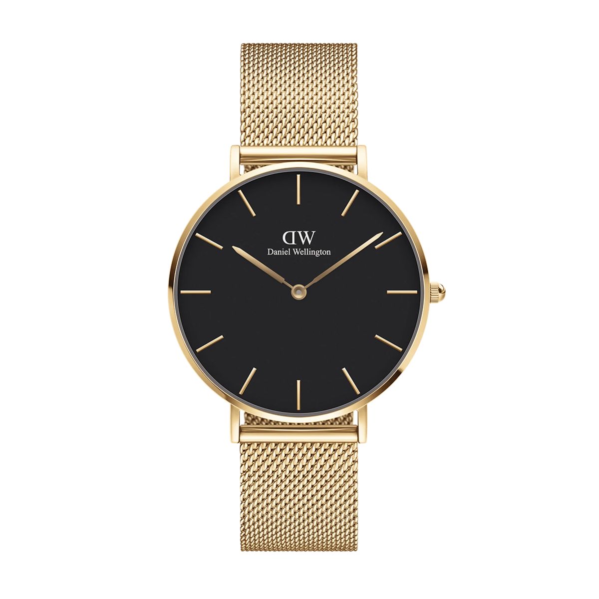 Minimalistische Schwarzes Zifferblatt Gold Mesh Uhr