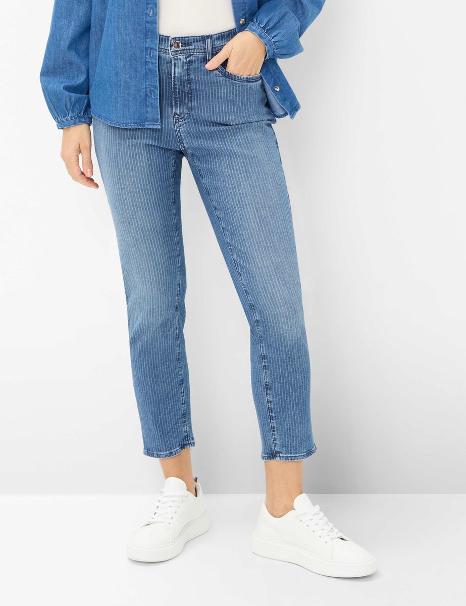 Gestreifte, normal geschnittene Cropped Jeans