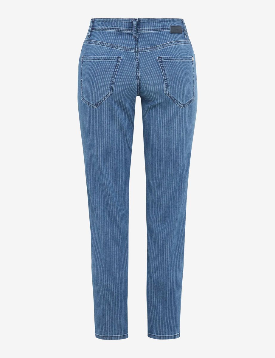 Gestreifte, normal geschnittene Cropped Jeans