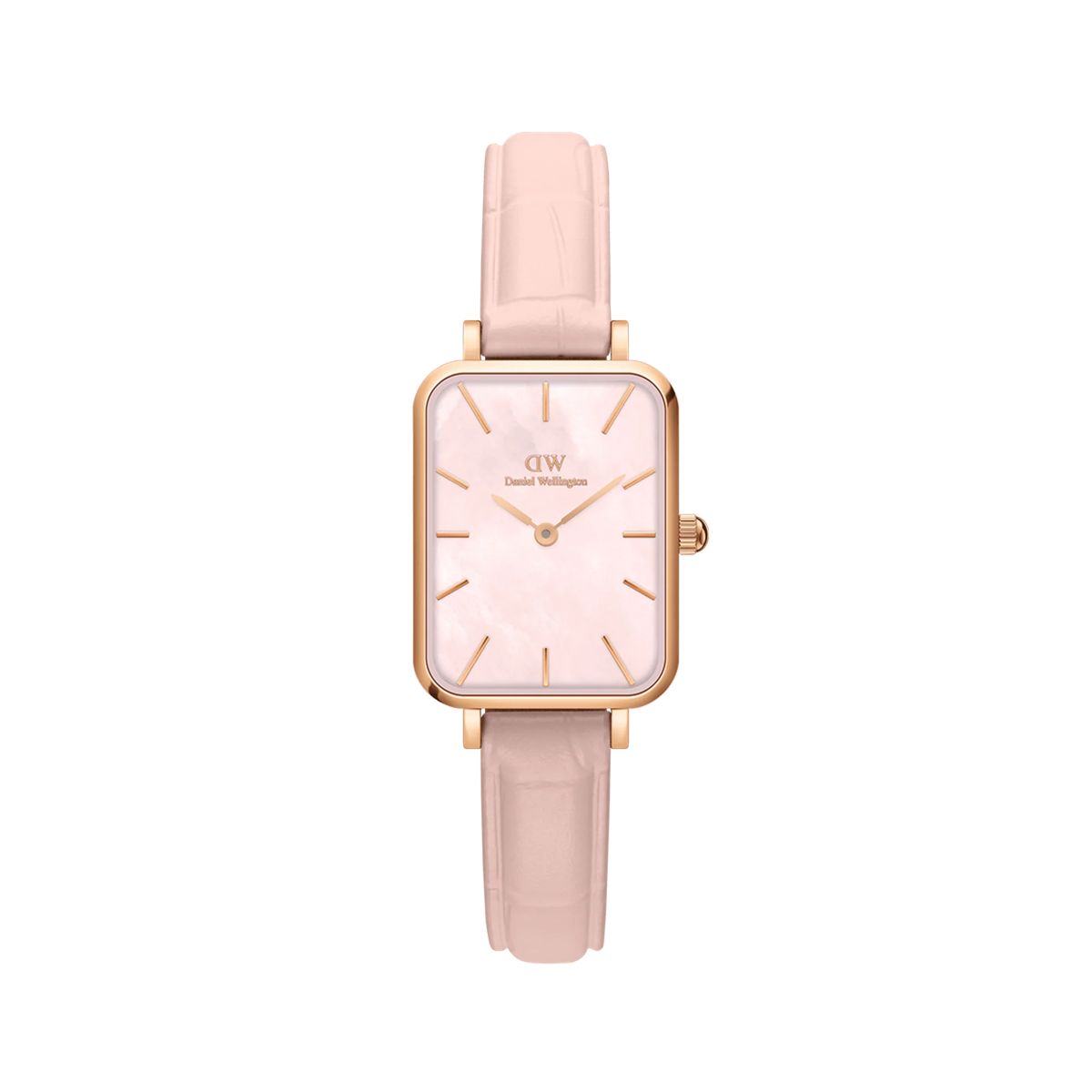 Roségoldene quadratische Uhr Rosa Leder
