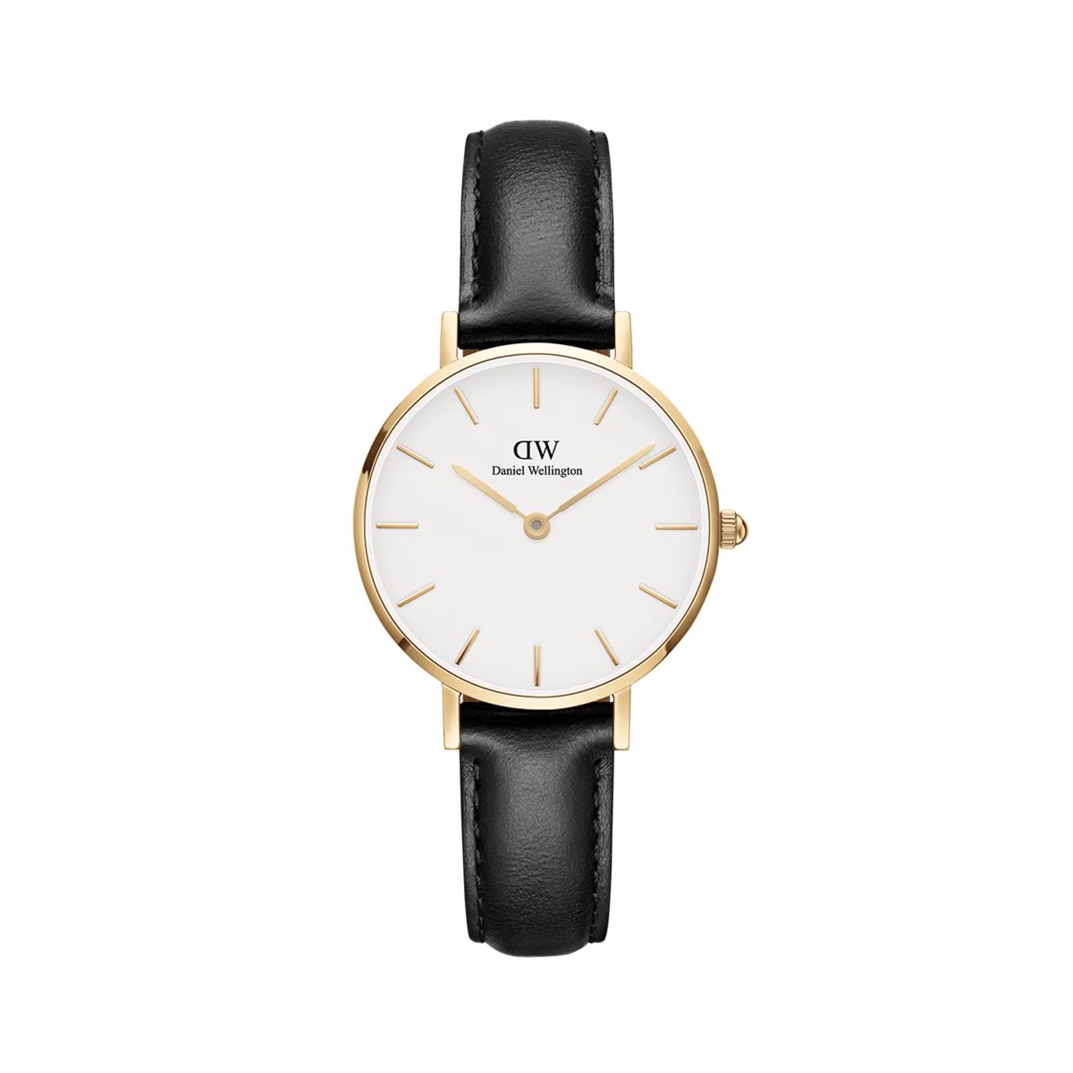 Minimalistische goldene Uhr mit schwarzem Armband