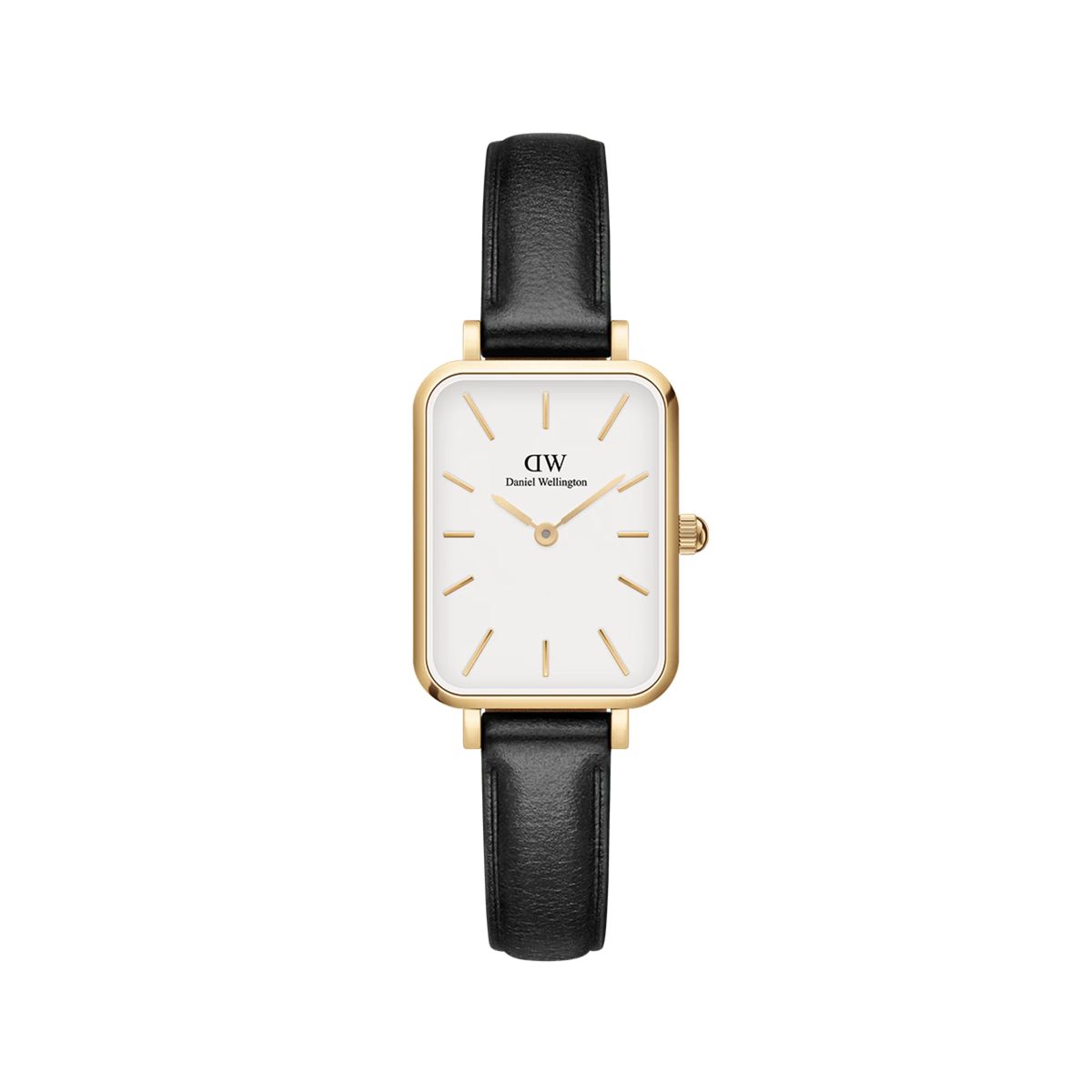 Rechteckige Gold Uhr mit schwarzem Armband
