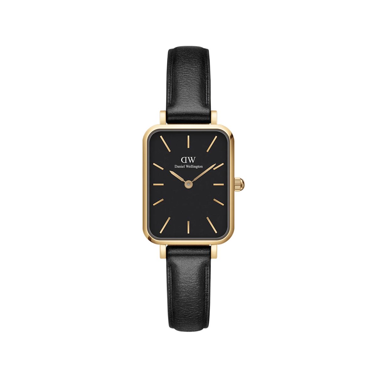 Rechteckige Gold-Schwarze Lederuhr