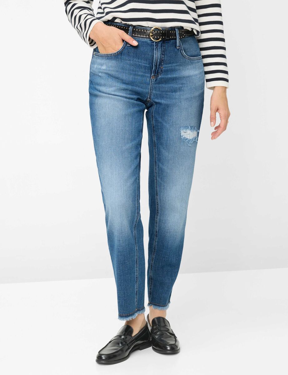 Jeans mit konischer Passform im Used-Look