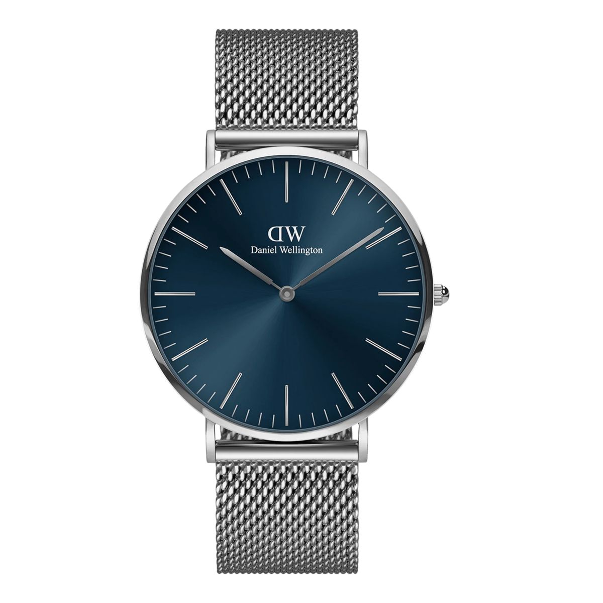 Minimalistische Silber Mesh Uhr Arktisblau