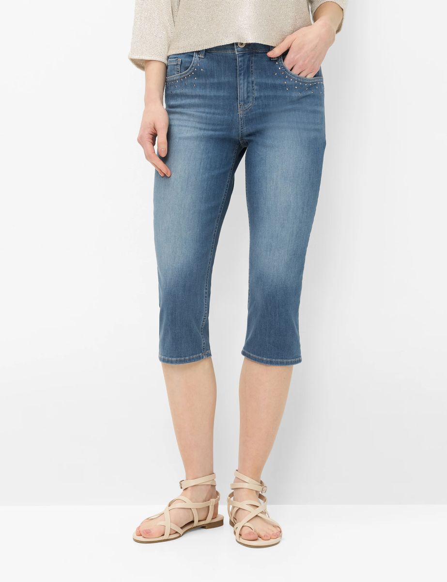 Verzierte Slim-Fit Capri-Jeans